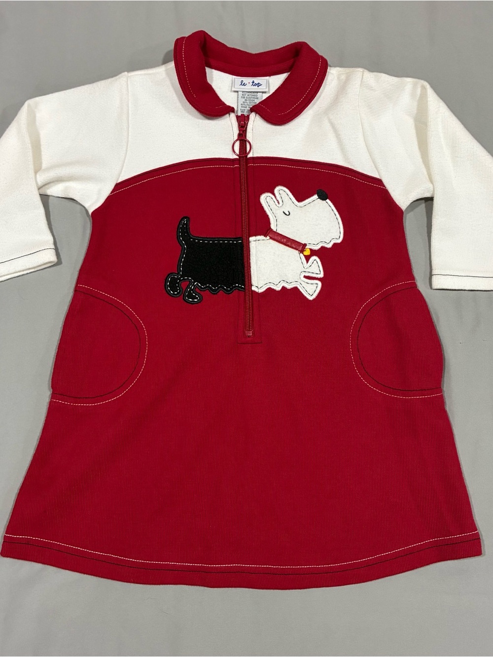 Le Top Red Sweater Dress Romper  Scottie Dog Sz 24M long sleeve *see  Sm Spot 2T